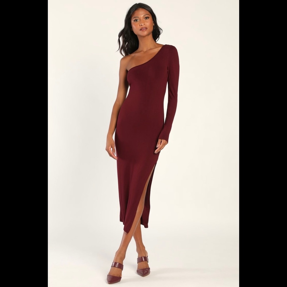 NWT LULUS Number One Babe Plum One-Shoulder Bodycon Midi Dress - Picture 6 of 10
